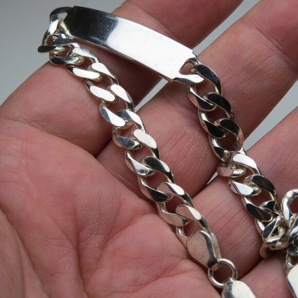 *925 Sterling Silver Men's ID Bracelet Cuban Link - Picture 3 of 5